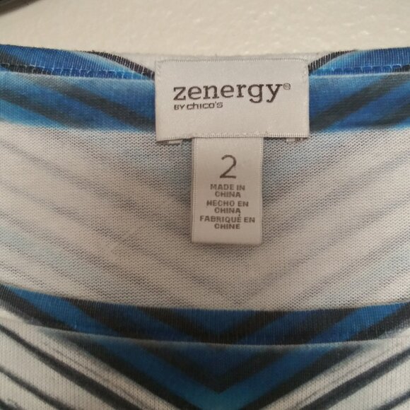 Chico’s Zenergy Women’s Blue Striped Rhinestone Top Size 2 (L/XL) - Picture 4 of 7